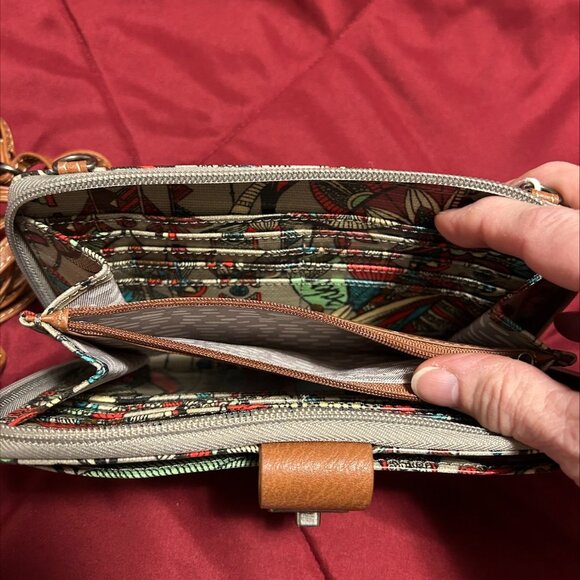 SAKROOTS Zip-Around Multicolor Owl Crossbody Card Wallet  NWT - Picture 5 of 8
